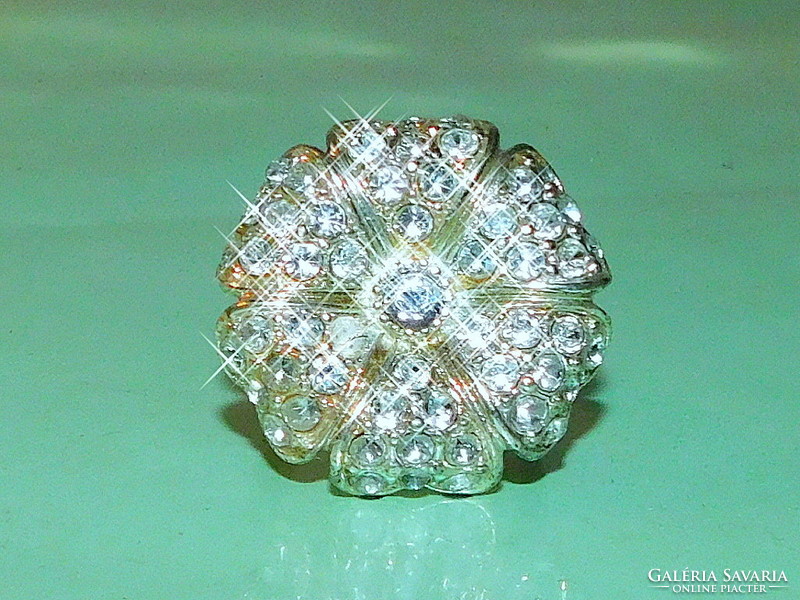 Full of micro zirconia stony flower two-tone gold-silver filled ring 8's