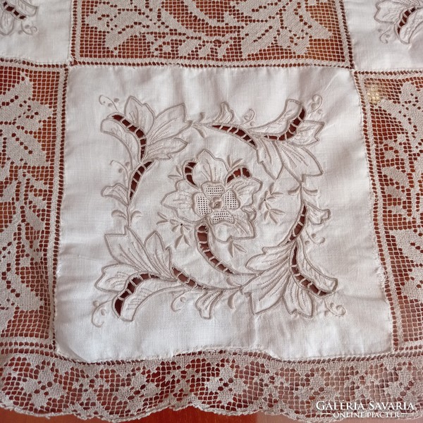 Antique embroidered / crochet tablecloth, 105 x 150 cm