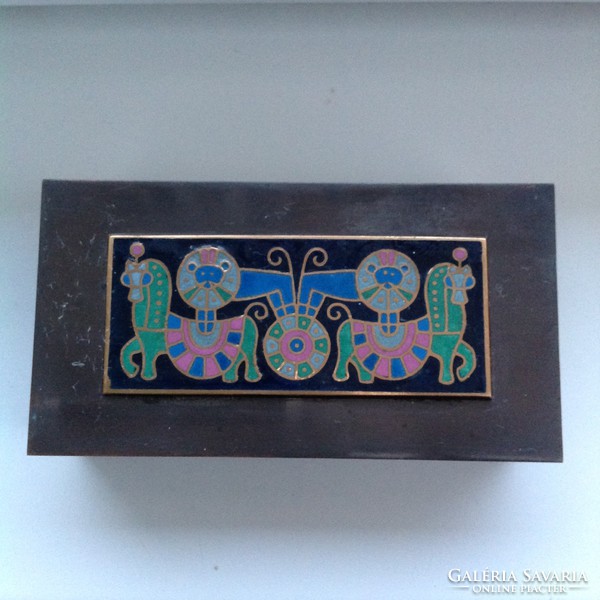 Old craft gift box decorated with fire enamel in crafts