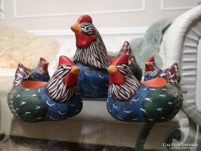 Ceramic hen eggshell with chicks, hand painted, handmade
