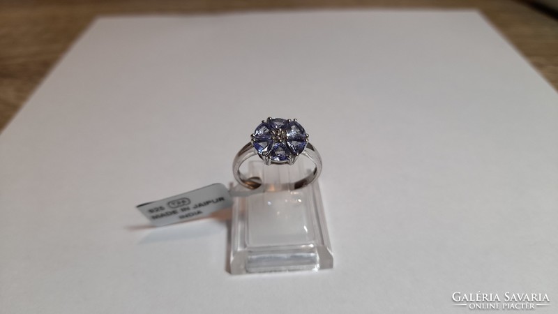 Tanzanite and diamond silver ring