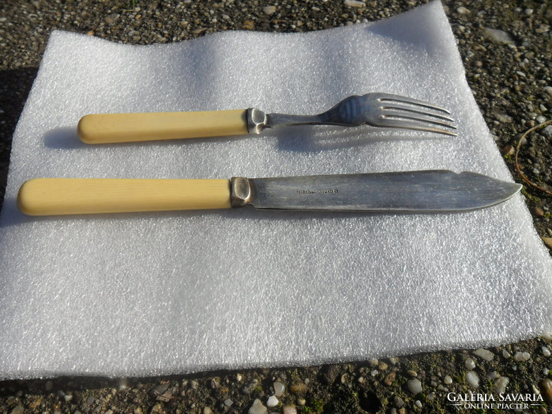 Silver-plated marked ornate engraved knife and fork