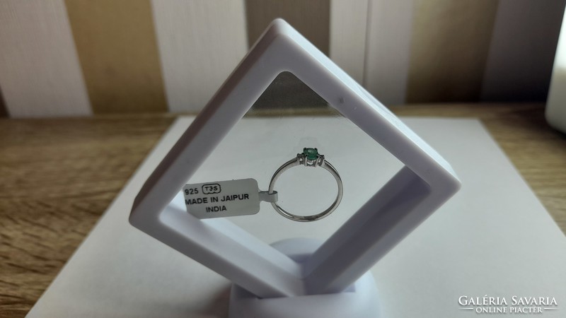 Smaragd és Gyémánt ezüst gyűrű