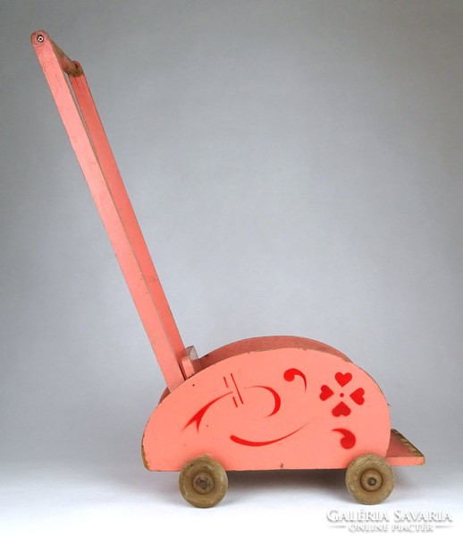 1G715 retro pink wooden toy stroller