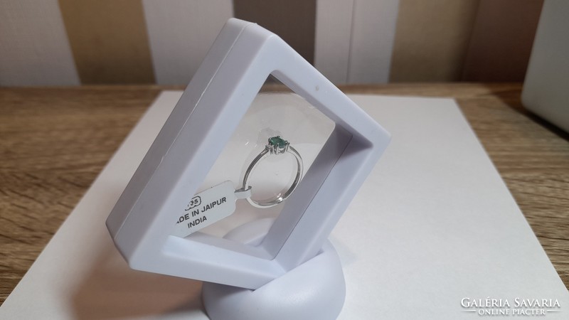 Emerald and diamond silver ring