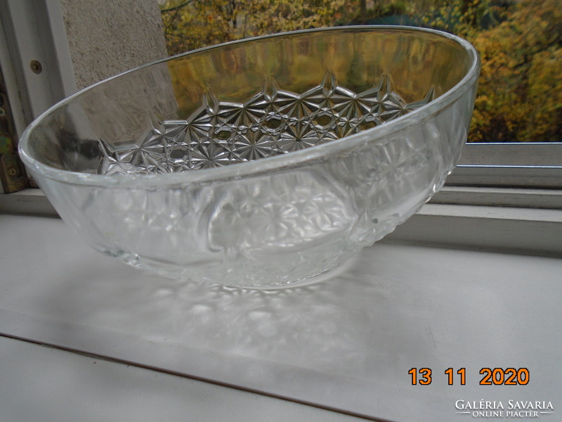Marked French embossed rosette pattern in cast glass deep bowl
