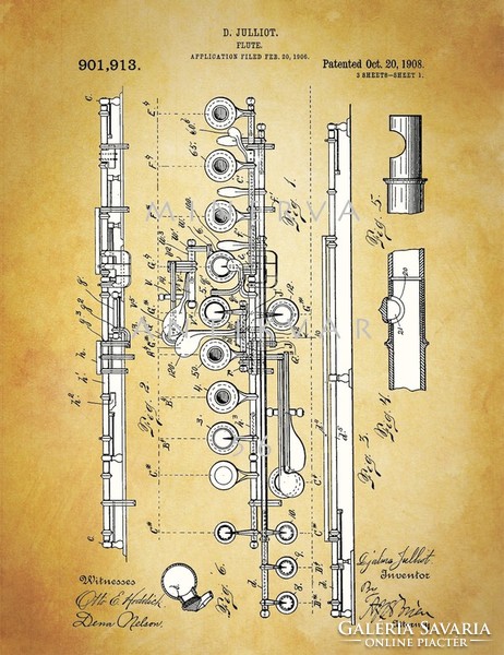 Old flute julliot 1908 patent drawings of classical orchestral instruments, classical music, wind instruments