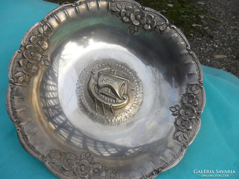 Greek sterling silver serving bowl with corfu boat pose.