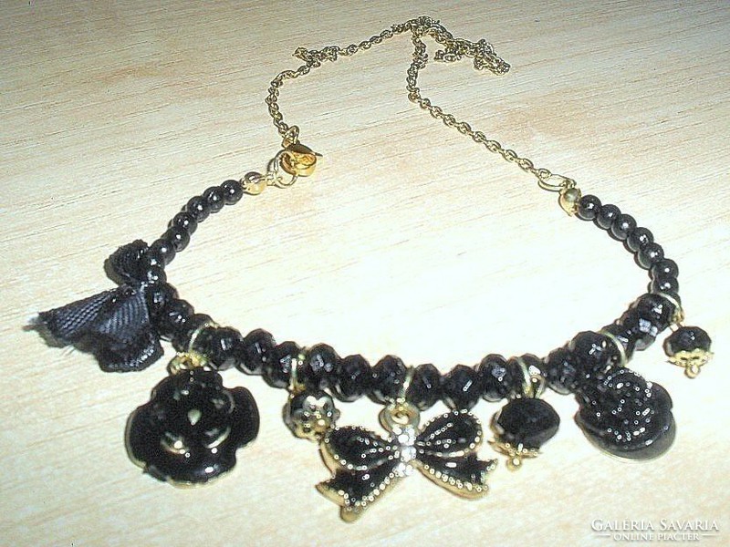 Black rose mourning jewelry midnight pearl necklace