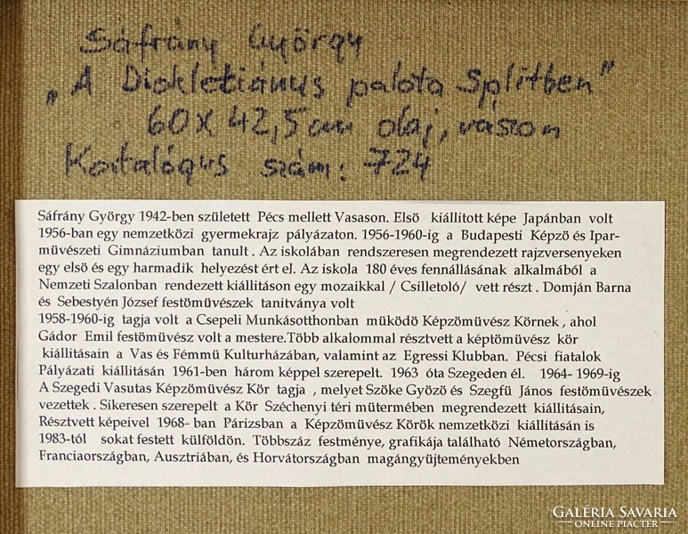 1G957 Sáfrány György : "A diokletianus palota Splitben" 2005