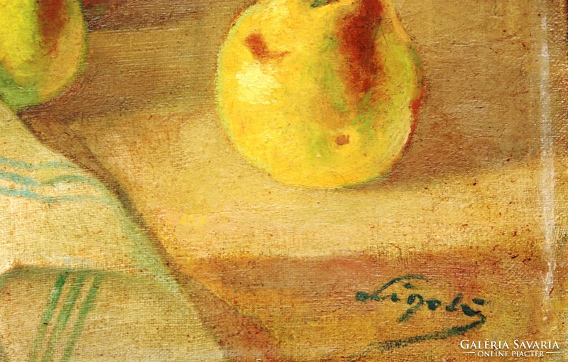 Ligeti: fruit still life with a goblet - oil on canvas painting, framed