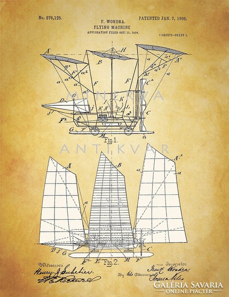 Old flying sailboat structure 1908 wondra invention patent drawing flight history
