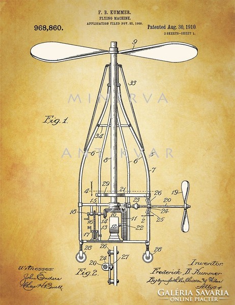 Régi repülő propelleres szerkezet 1910 Kummer találmány szabadalmi rajz repülés történet helikopter