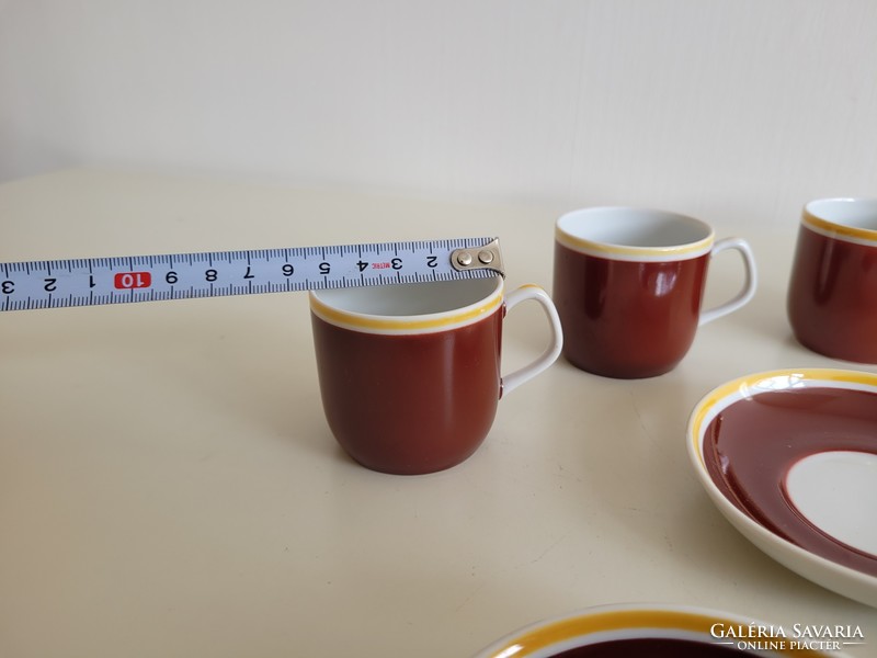 Retro Hollóházi porcelán barna sárga régi kávés mokkás csésze pohár 5 db