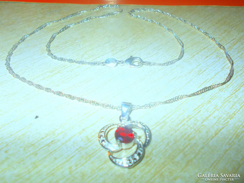 Ruby red crystal stony white gold gold filled necklace