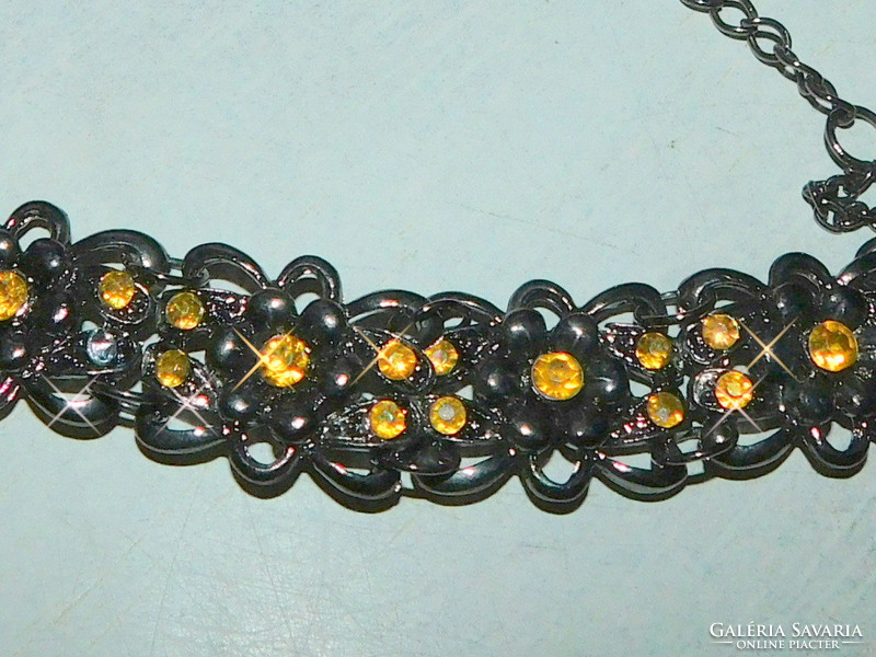 Amber luster crystal stone floral midnight black mourning bracelet