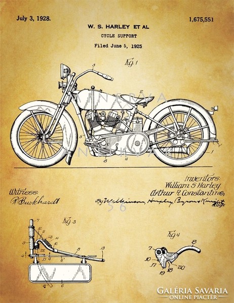 Régi Harley Davidson motor 1928 szabadalmi rajza, motorbicikli, motorkerékpár