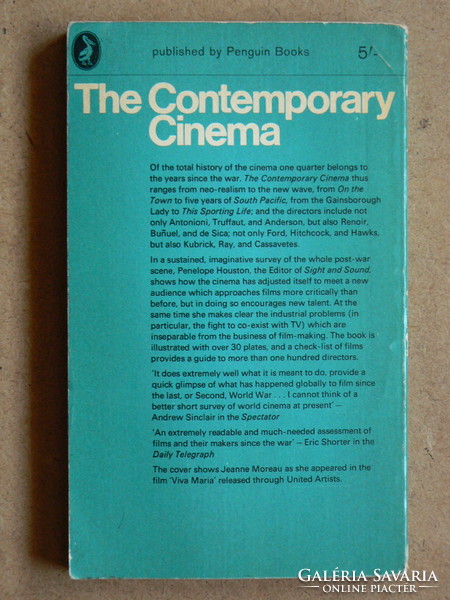THE CONTEMPORARY CINEMA, PENELOPE HOUSTON 1966, ANGOL NYELVŰ KÖNYV JÓ ÁLLAPOTBAN,