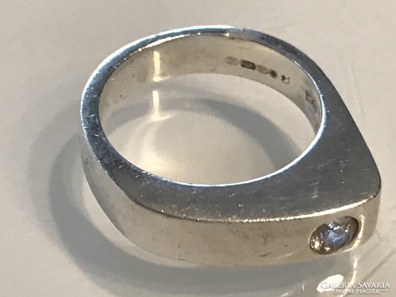 Modern silver ring with zirconia stone, 19 mm inner diameter