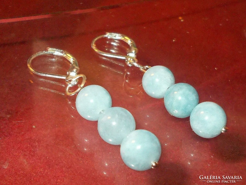 Aquamarine mineral stone pearl earrings