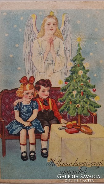 Old Christmas Angel postcard 1947 postcard children