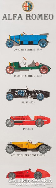 Vintage régi veterán Alfa Romeo modellek 1912-1950 automobil oldsmobil modern REPRINT plakát