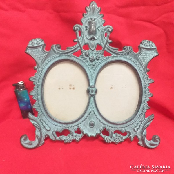 Antique solid bronze, copper double picture frame.