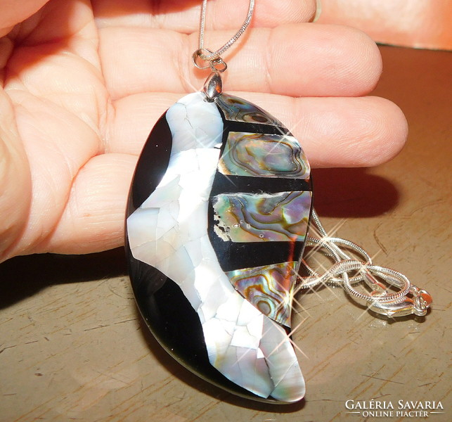 Leaf shaped pearl abalone craftsman necklace 18kgp