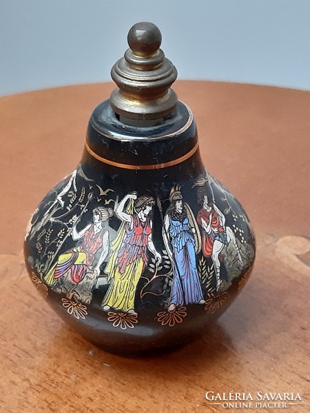 Hand-painted scene with a small perfume porcelain bottle from the legacy of László Ink
