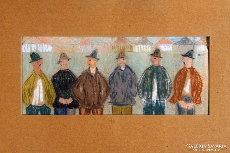 Men in hats with pastel painting 33x48cm figurines in hats