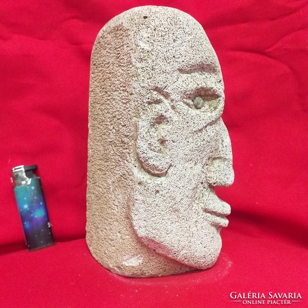 Abstract carved limestone?, Pumice? Head.