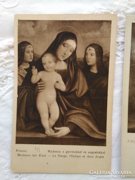 2 db régi vallási képeslap, Kisjézus, Mária/Madonna, Szépművészeti Múzeum kiadványai