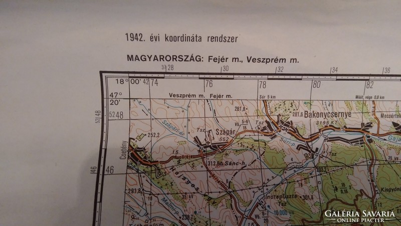 1942. Coordinate system of the Hungarian People's Army, secret map, 6 Hungarian cities
