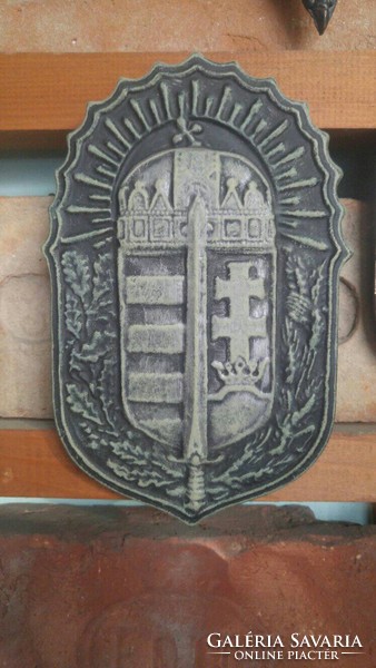 Ritka Nagy 28cm Fém öntvény Vitézi rend Vitéz címer pajzs Hőálló kemence kapu dísz