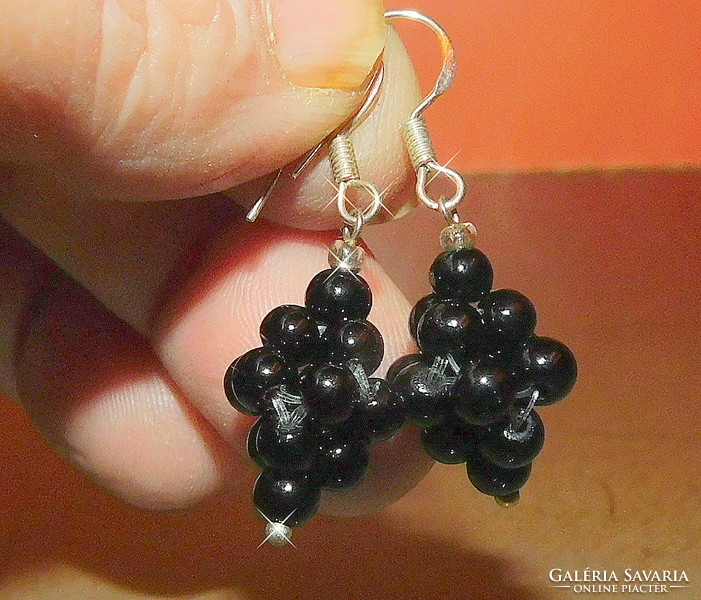 Blackberry shaped night black pearl craft earrings
