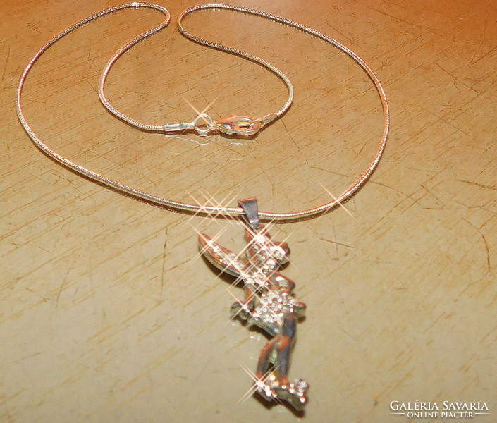Winged crystal angel vintage necklace