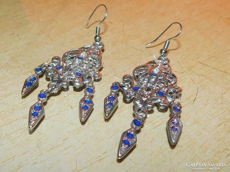 Ornate lapis lazuli ethnic tibetan silver earrings 6 cm