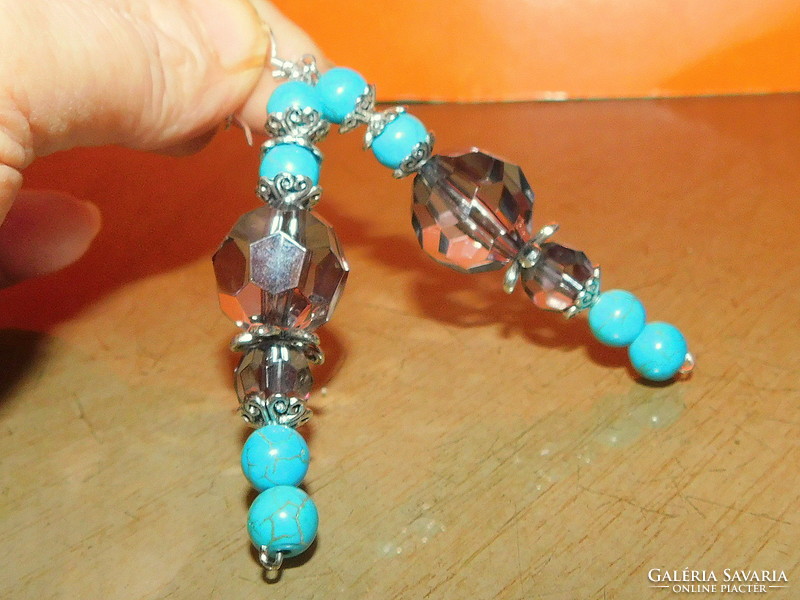 Turquoise crystal pearl extra long earrings 7.5 Cm