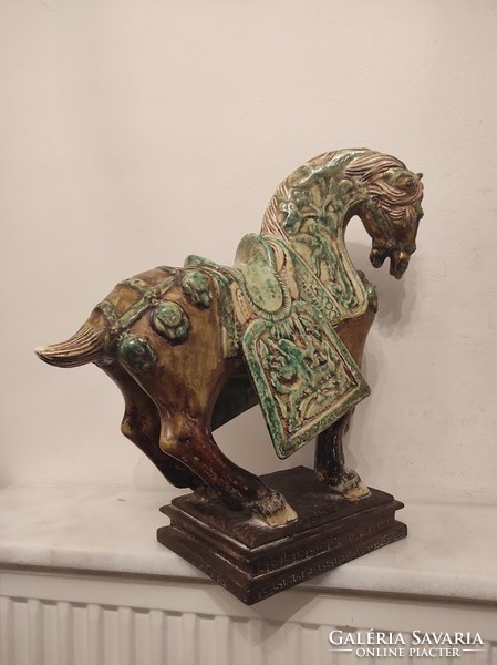 Antik kínai mázfestett terrakotta ló szobor 813