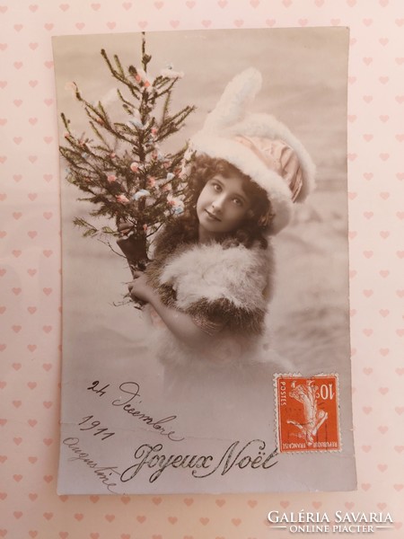 Régi karácsonyi képeslap 1911 fotó levelezőlap karácsonyfa kislány
