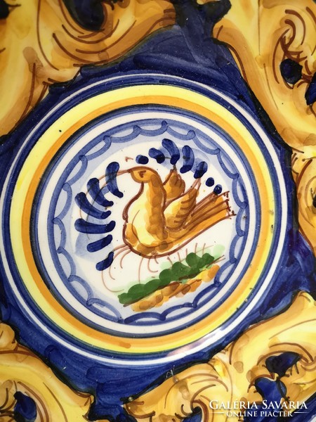 Kézzel festett spanyol majolika tál, óriás tányér, kínáló 29 cm
