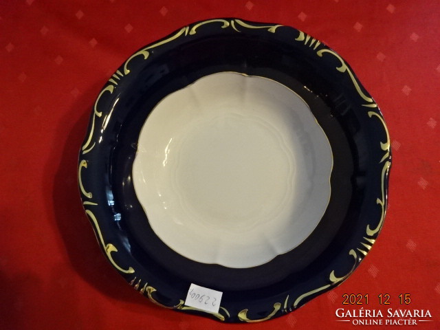 Zsolnay porcelán Pompadour 3 köretes tál, kobalt kék, arany szegéllyel, 25 cm átmérővel. Vanneki!