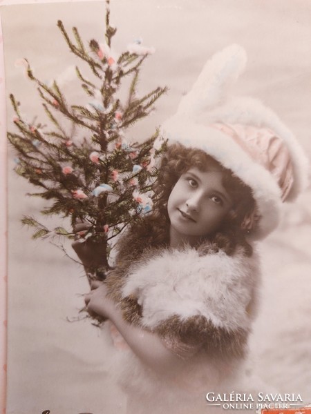 Régi karácsonyi képeslap 1911 fotó levelezőlap karácsonyfa kislány