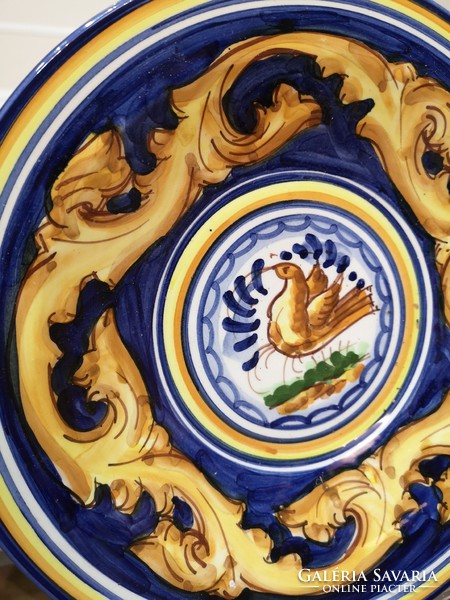 Kézzel festett spanyol majolika tál, óriás tányér, kínáló 29 cm
