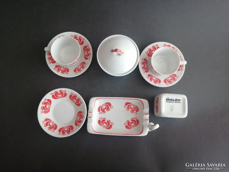 Rare retro Malév hólloháza red and white porcelain coffee smoking set - ep