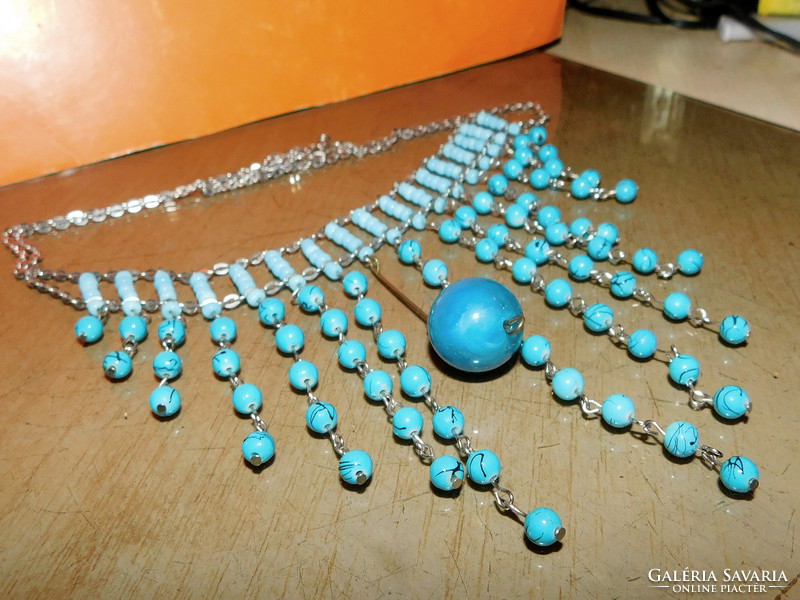 Full of turquoise stony mineral ethnic tibetan silver necklace