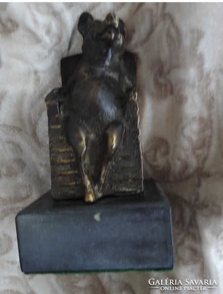 Pig in the armchair - bronze sculpture on a marble base