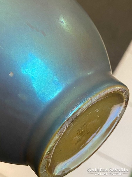Zsolnay eozin váza (kék) nőalakokkal 16 cm