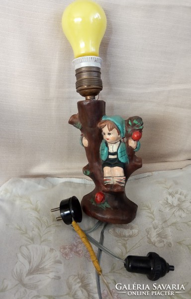 Antique ceramic children's wall lamp from the first decades of the 1900s with figurative accessories