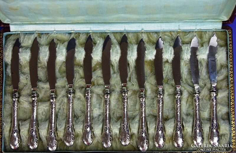 0D824 Art Nouveau silver cake knife set 12 pcs